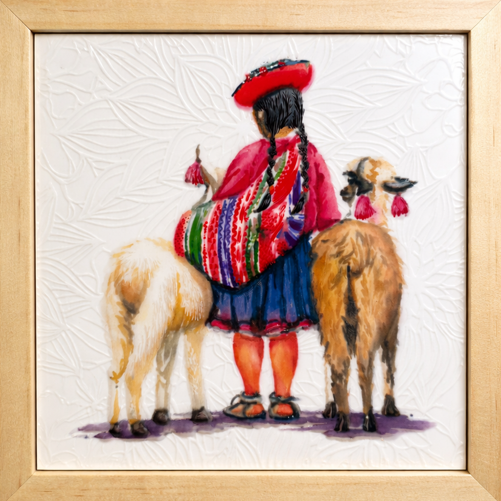 Cuadro Cholita y Alpaca 18X18X1.2